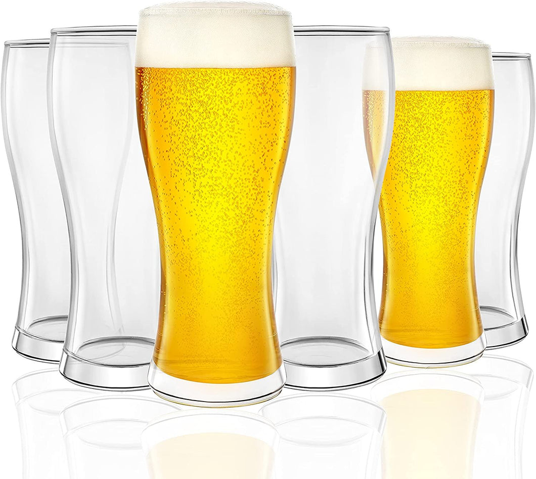 Tall Beer Glass Set [Pack of 6] By Kitchen Lux- 16oz Pilsner Beer Glasses For Home, Pubs, Restaurants- BPA Free Beer Pint Glasses- Dishwasher-Safe IPA Beer Cups- Premium Beer Mug Gift Set For Men