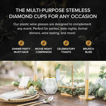 Load image into Gallery viewer, Kitchen Lux Diamond Wine Glasses - Elegant Plastic Cocktail Glasses for Indoor and Outdoor Fancy Occasions - Premium Unbreakable Plastic Stemless Wine Glasses with Diamond Shape - 40 Pack
