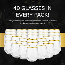 Load image into Gallery viewer, Kitchen Lux Diamond Wine Glasses - Elegant Plastic Cocktail Glasses for Indoor and Outdoor Fancy Occasions - Premium Unbreakable Plastic Stemless Wine Glasses with Diamond Shape - 40 Pack
