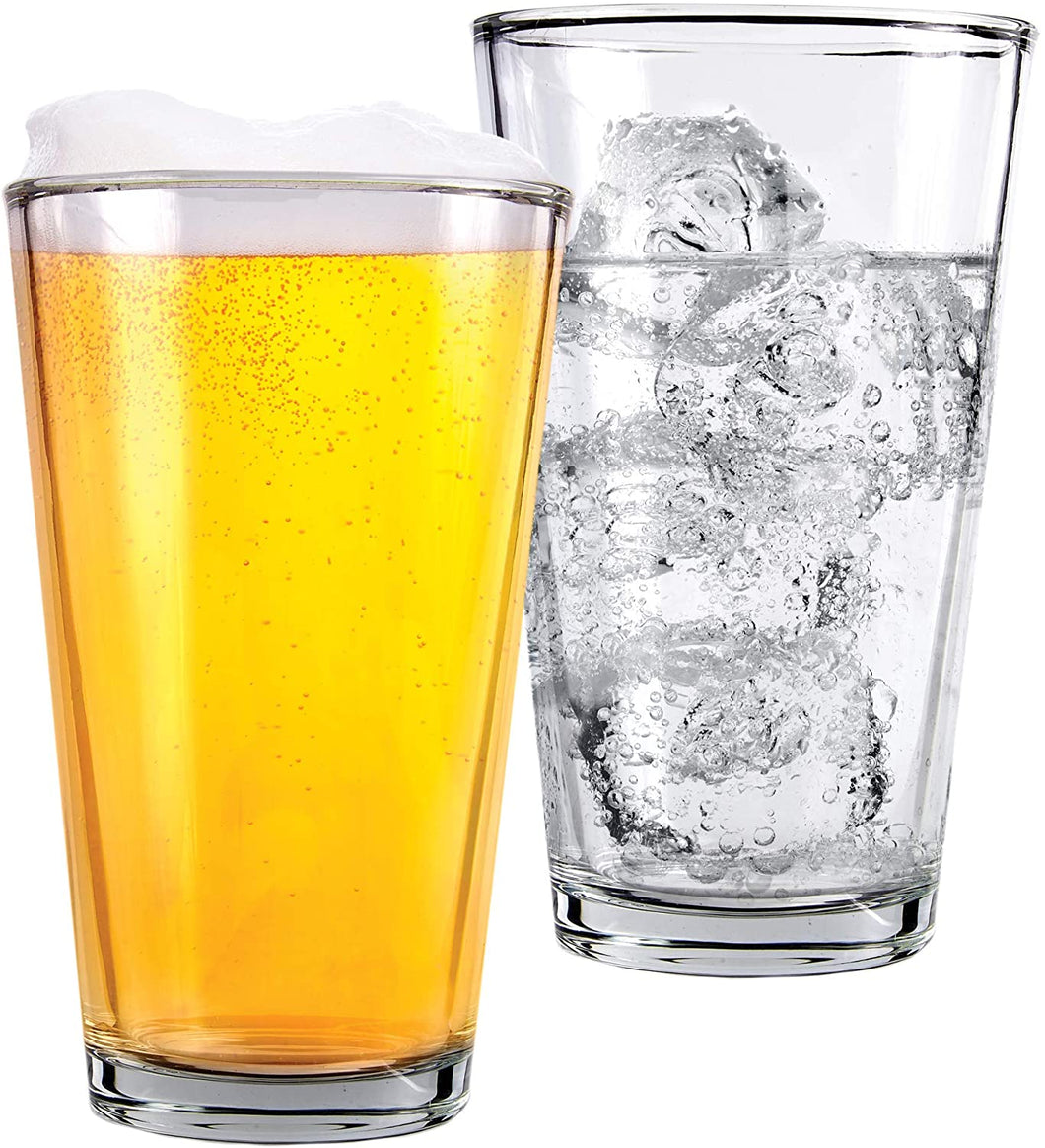 Clear Glass Beer Cups - All Purpose Drinking Tumblers, 16 oz