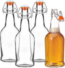 Load image into Gallery viewer, Clear Glass Bottles for Beer With Swing Top Lids  16oz
